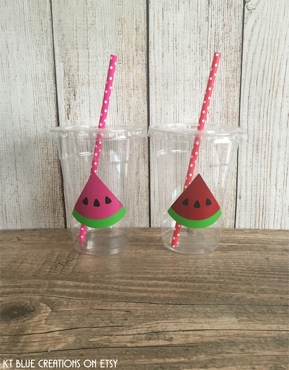Watermelon Party Cups - One in a Melon Birthday Party - Disposable Cups w/Lids+Straws - 16oz- Fruit Party Cups - Choose Quantity, 24-50 cups Il_570xn