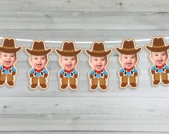 Cowboy Photo Face Banner - Cowboy Face Garland - Western Birthday Party - My First Rodeo - Custom Face Rodeo Banner - Cowboy Birthday Banner