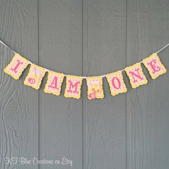 Pink Lemonade Highchair Banner - I am One or Two Banner - First Birthday - Mason Jar/Vintage theme - Pink, Yellow, White Il_570xn