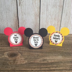 Mickey Food Tent Labels - Custom Printed - Classic Colors: Red, Yellow & Black - Food Buffet Labels - Food Tags - Food Labels - Mickey Party