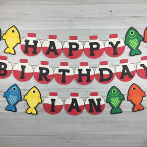 FISHING Birthday Banner Personalized Banner Fishing 1st Birthday The Big One Rainbow Fish Party Fishing Bobber Birthday Banner image 1