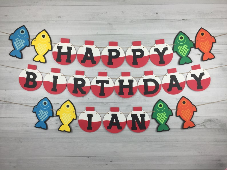 FISHING Birthday Banner Personalized Banner Fishing 1st Birthday The Big One Rainbow Fish Party Fishing Bobber Birthday Banner image 1