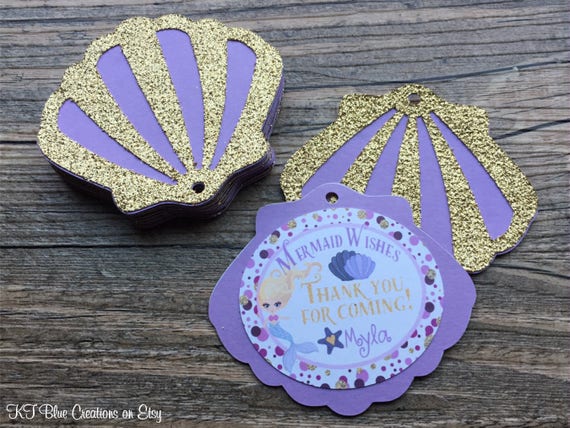 Mermaid Favor Tags - Mermaid Birthday - Lavender/Gold Favor Tags - Ocean Birthday - Mermaid Wishes Favor Tags, Thank You Tags, Gift Tags Il_570xn