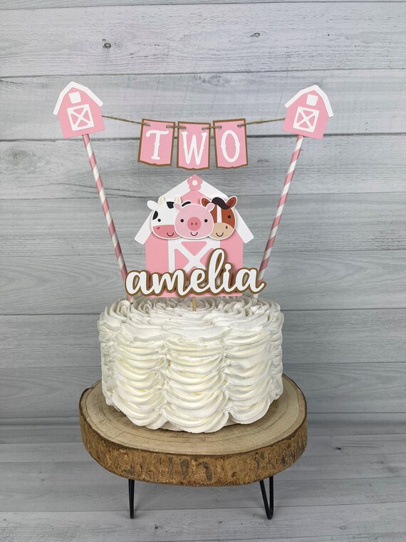 Barn Animal Cake Topper - Farm Bunting Cake Topper - Barn Farm Birthday - Cow, Pig, Horse Cake Topper - Farm Birthday - Choose Color - 2 pcs Il_570xn