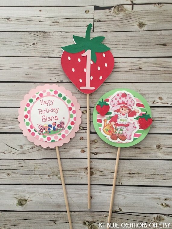 STRAWBERRY Shortcake Centerpieces - Strawberry Birthday - Vintage Strawberry Shortcake - Table Decor - DOUBLE-SIDED - Personalized, set of 3 Il_570xn