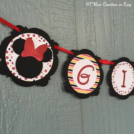Red GLITTER, Yellow & Black Minnie Mouse GIFTS or CARDS Banner - Mini Banner - "Gifts" or "Cards" banner - Minnie Mouse Party Il_570xn