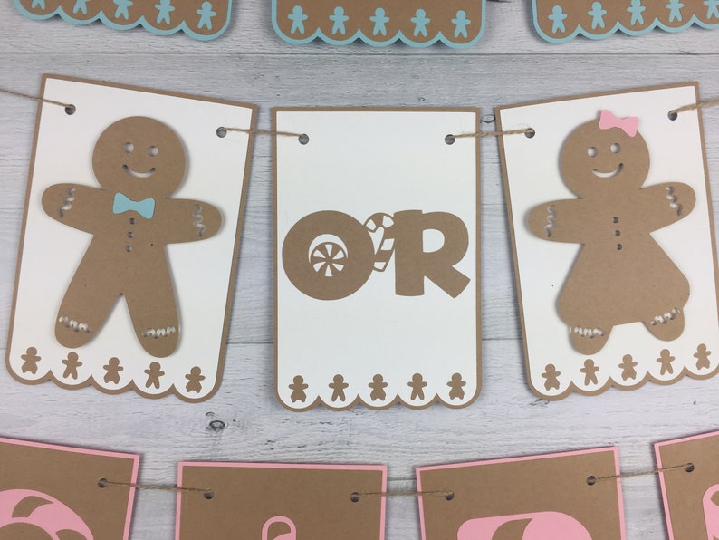 GINGERBREAD Boy or Girl Banner Christmas Baby Shower Gingerbread Gender Reveal Winter Gender Reveal Baby Shower Banner He or She Party image 5