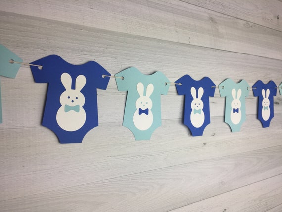 Boy Bunny Baby Shower Garland - It's a Boy Baby Shower - Blue Bunny Decor - Spring Baby Shower - Boy Bunny Banner - Bunny Onesie Garland Il_570xn