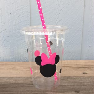 Minnie Mouse Party Cups Hot Pink & Black Disposable Plastic Cups w/LidsStraws 16oz. Minnie Birthday Choose ColorsQuantity, 24-50 image 4