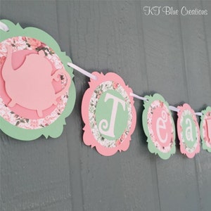 TEA TIME Tea Party Banner Light Pink, Mint, Shabby Chic Floral Tea Party Birthday Baby Shower Bridal Shower Photo Prop Banner image 1