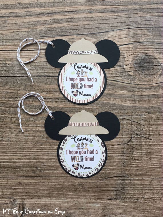 Mickey Mouse Safari Theme Favor Tags, Thank You Tags, Gift Tags - Personalized - Mickey Safari Birthday - Jungle Birthday - Set of 12 Il_570xn
