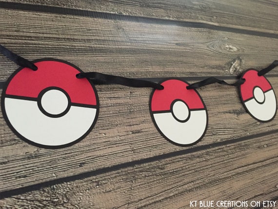 Pokeball Garland - Pokeball Banner - Pokemon Birthday - Pokemon Go - Birthday Garland - Pokemon Garland - Pokemon Party - Pocket Monster Il_570xn