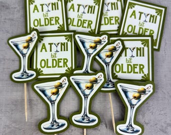 A Tini Bit Older Cupcake Toppers - Dirty Martini Cupcake Toppers - Classic Martini Birthday- Olive Martini Party - Food Picks, 12 pcs