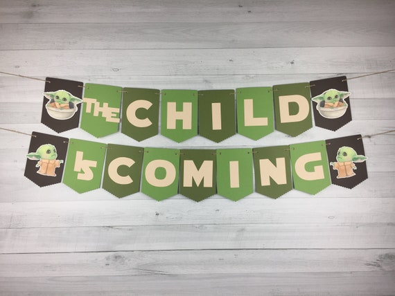 Baby Alien Baby Shower Banner - The Child Is Coming Banner - The Child Baby Shower - Baby Shower Decor - Space Wars Baby Shower -Alien Child Il_570xn