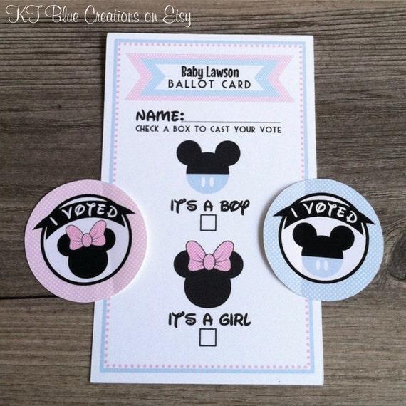 Gender Reveal Voting Ballots and I VOTED stickers - Mickey & Minnie Gender Reveal Shower - Gender Reveal Party Games - Gender Voting Ballots Il_570xn
