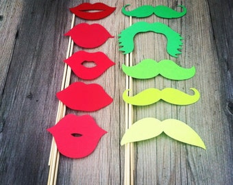 Mustache & Lips Photo Props - Christmas Photo Props - St. Patrick's Day Props - Holiday Photo Props - Photobooth Props - Photo Booth Props
