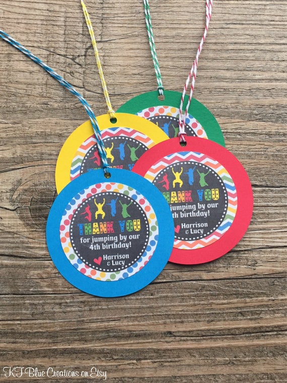 Jump Party Favor Tags - Jump Birthday - Birthday Favor Tags - Jump House Birthday - Jumping Favor Tags - Rainbow Jump Party - set of 12 tags Il_570xn
