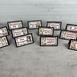 Creepy Dolls Food Tent Cards - Halloween Horror Buffet Labels - Gothic Dolls - Haunted Dolls - Food Signs - Custom Printed Labels - 12 count