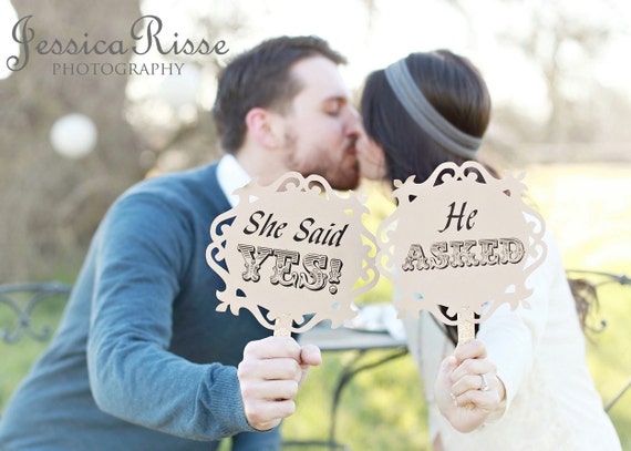 Engagement Photo Props - He Asked, She Said Yes - Engagement Picture Props - Photo Booth Props - Wedding - Engagement Party Props. set of 2 Il_570xn