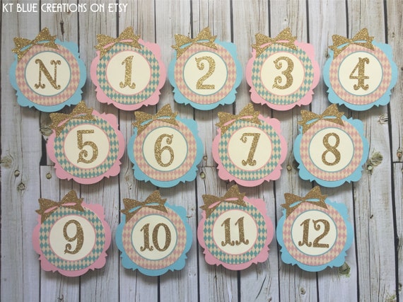 Pink, Blue & Gold Glitter First Year Photo Clips - Alice In Wonderland - Onederland Birthday - 1st Birthday Photo Banner - First Year Clips Il_570xn