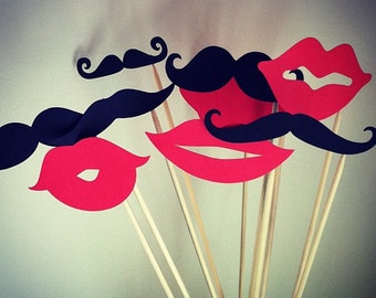 Mustache & Lips Photo Props - set of 10 - Wedding Photo Booth props, Party Favors, Birthday's