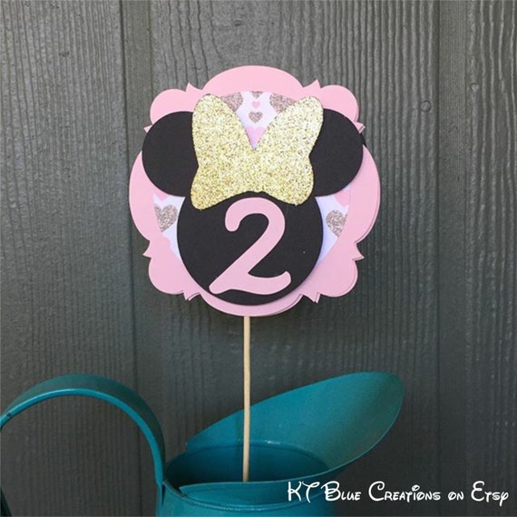 Gold GLITTER & Pale Pink MINNIE Mouse Cake Topper - Personalized with Age - Birthday Cake Topper, 1st birthday, shower - Glitter Minnie Il_570xn