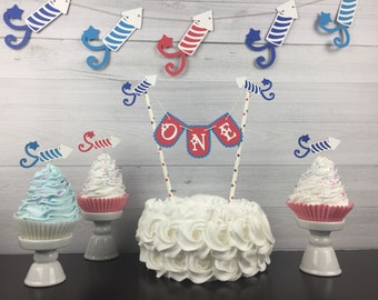 4th Of July Cake Topper - Cake Bunting Topper - Fireworks Cake Topper - Little Firecracker Party - 4th of July Birthday - Age Cake Topper