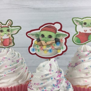 Baby Alien Child Cupcake Toppers Christmas Alien Birthday The Child Birthday Cupcake Toppers Baby Alien Party The Child Holiday Toppers image 3