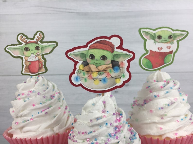 Baby Alien Child Cupcake Toppers Christmas Alien Birthday The Child Birthday Cupcake Toppers Baby Alien Party The Child Holiday Toppers image 3