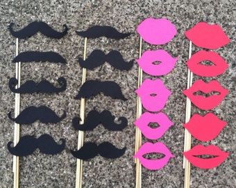 Mustache & Lips Props - set of 20 - Wedding Props, Photo Booth Props, Party Photo Props, Photobooth Props