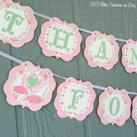 Thank Heaven For Little Girls Banner - Hot Air Balloons - Shabby Chic Floral/Vintage - Girl Baby Shower, 1st Birthday - Light Pink, Mint Il_570xn