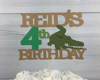 Reptile Birthday Cake Topper - Alligator Cake Topper with Name & Age - Reptile Birthday - Custom Cake Topper - Choose Colors - Reptile Party