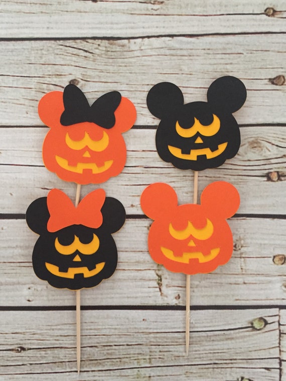Halloween Mickey/Minnie Cupcake Toppers - Mickey Pumpkin - Minnie Pumpkin - Halloween Birthday - Halloween Baby Shower - Mickey/Minnie Party Il_570xn
