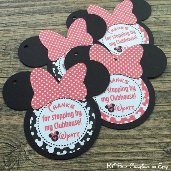 Minnie Birthday Party Tags - Minnie Favor Tags - Red/Black Minnie Party - Gift Tags, Favor Tags, Thank You Tags - Minnie Mouse Party Favors Il_570xn