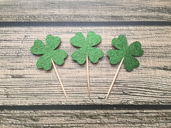 Clover Cupcake Toppers - St Patrick's Day Cupcake Toppers - Shamrock Toppers - 4 Leaf Clovers - Lucky One Birthday - Two Lucky -Clover Decor Il_570xn