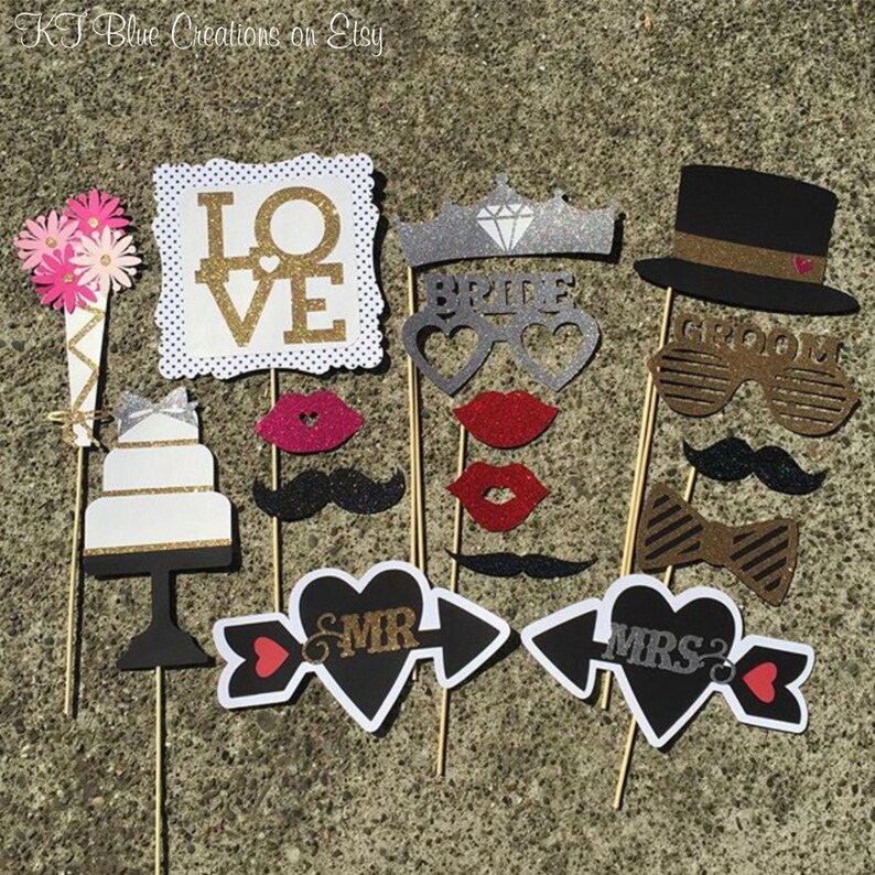 Wedding GLITTER Photo Props set of 16 Mr. and Mrs. Bride & Groom Props Photo Booth Props, Wedding, Bridal, Bachelorette, Party Props image 5