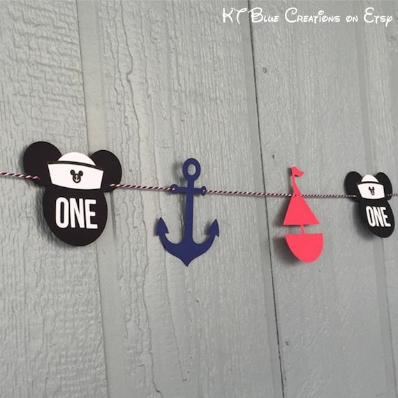 Mickey Sailor Garland - Mickey Mouse Sailor Banner - Mickey Cruise Ship - Party Garland - Age Garland - Nautical Garland - Mickey Birthday Il_570xn