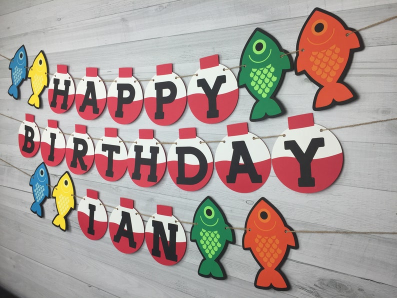 FISHING Birthday Banner Personalized Banner Fishing 1st Birthday The Big One Rainbow Fish Party Fishing Bobber Birthday Banner image 8