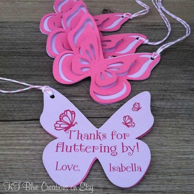 Butterfly Thank You Tags, Favor tags, Gift tags Pink & Lavender Personalized baby shower, birthday set of 8 tags image 5