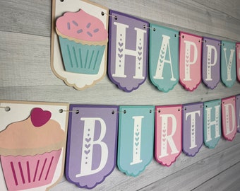 Cupcake Birthday Banner - Cute As A Cupcake Party - Sweet One, Two Sweet - Cupcake Birthday - Cupcake Baby Shower- Cute Girl Cupcake Decor