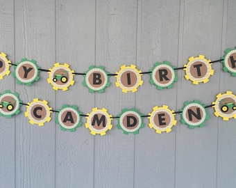 Tractor Birthday Banner - Personalized - Green, Yellow, Kraft & Black - Birthday, Tractor/Farm theme birthday, rustic style