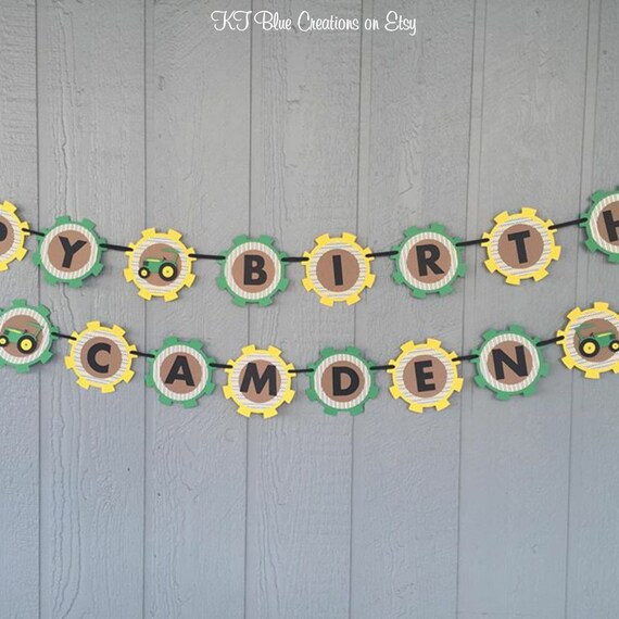 Tractor Birthday Banner - Personalized - Green, Yellow, Kraft & Black - Birthday, Tractor/Farm theme birthday, rustic style Il_570xn