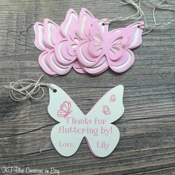 Butterfly Thank You Tags, Favor tags, Gift tags - Pink & Ivory - Personalized - Birthday, Garden Party, Baby Shower - set of 8 tags Il_570xn
