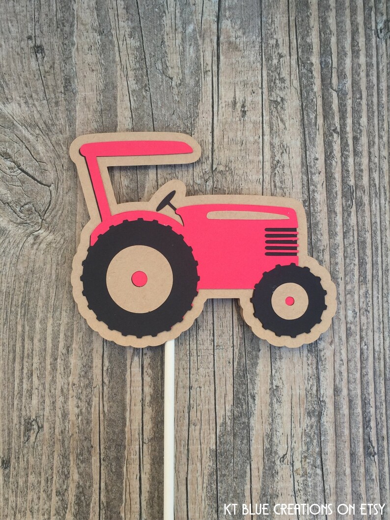 RED Tractor Centerpieces Set of 3 DOUBLE-SIDED Tractor Birthday Party Tractor Party Decor Rustic Farm Party Farm Centerpieces image 4
