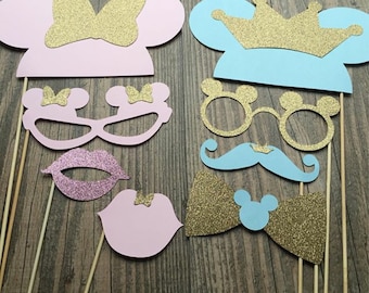 Minnie & Mickey Photo Props - Gender Reveal Photo Props - Mickey/Minnie Birthday - Gender Reveal Baby Shower - Photobooth Props -Baby Shower