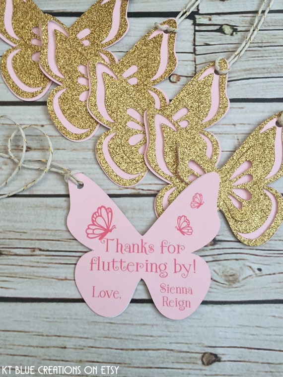 Butterfly Favor Tags Pink & Gold Glitter Butterfly Gift Tags Party