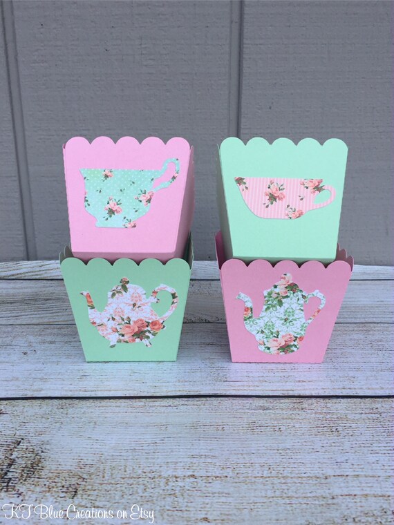 TEA PARTY candy cups - Pink & Mint - Shabby Chic Tea Party - Floral Tea Party Decor - Treat Boxes - Favor Boxes - Gift Boxes - Party Favors Il_570xn