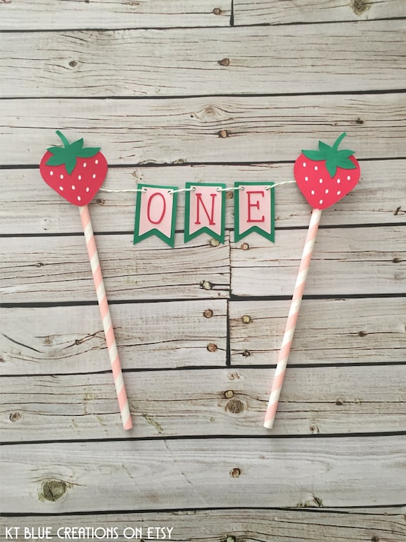 Strawberry Cake Topper - Strawberry Bunting Topper - Strawberry Birthday - Strawberry Smash Cake Topper - Berry 1st Birthday -Two Sweet One Il_570xn