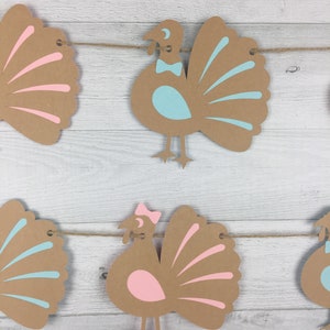 Turkey Gender Reveal Garland Thanksgiving Baby Shower Little Turkey Banner Boy Or Girl Banner Gender Reveal Baby Shower Turkey Shower image 4