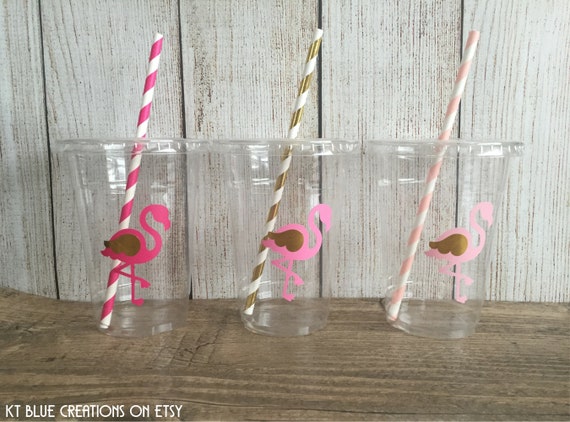 Flamingo Party Cups - Pink Flamingo - Flamingo Birthday - Disposable Cups w/Lids+Straws - 16oz. - Flamingle Party - Choose Quantity, 10-20 Il_570xn